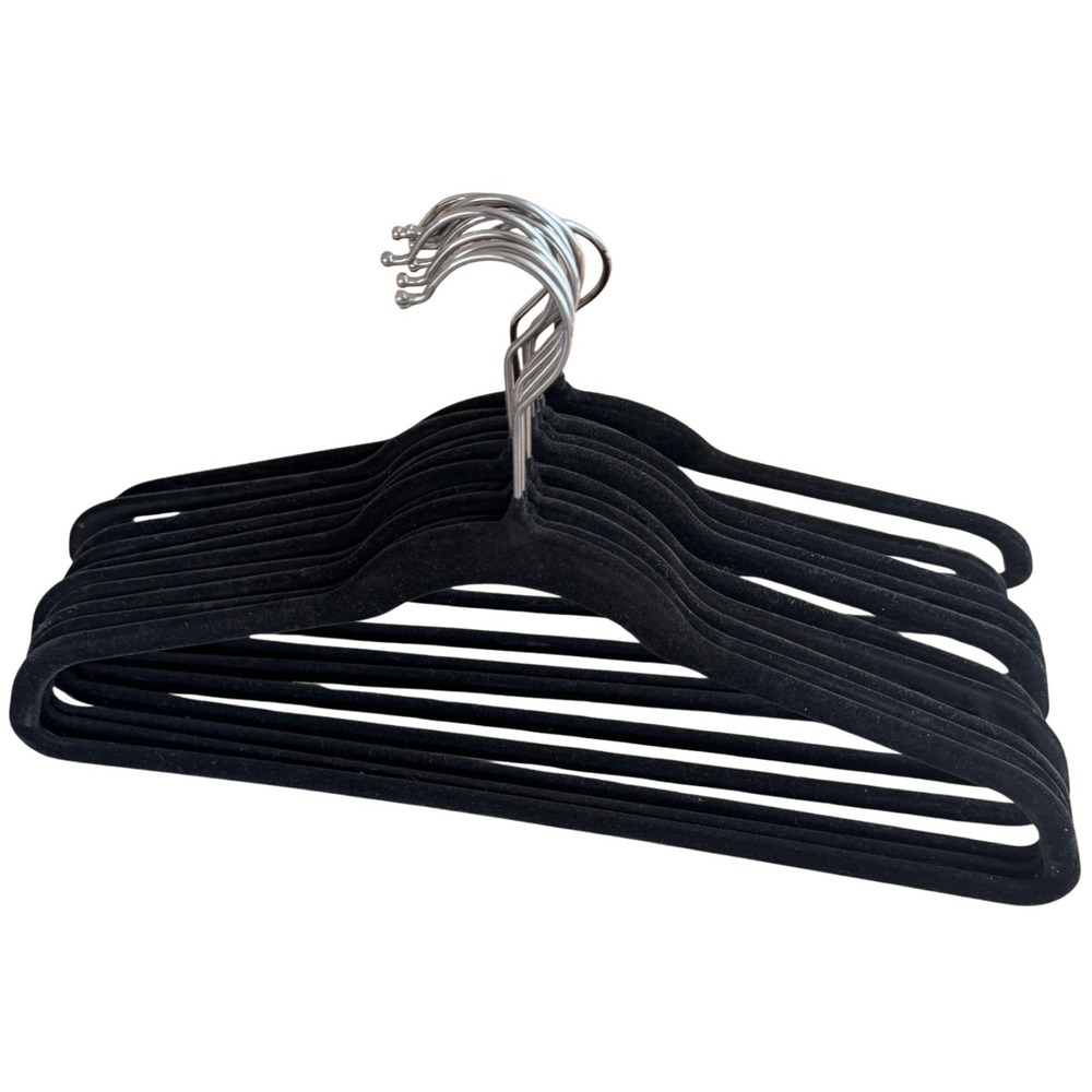 50 Pack Flocked Hangers Closet Space Saving Sturdy Non Slip Slim Design Black - Picture 4 of 13